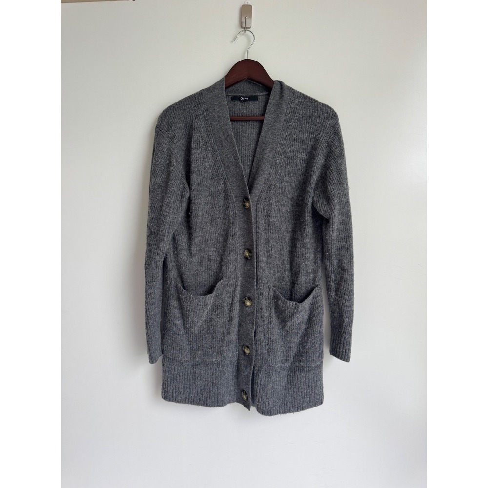 Quince Oversized Cardigan Gray Merino Wool Baby Alpaca Ribbed Longline Sweater M